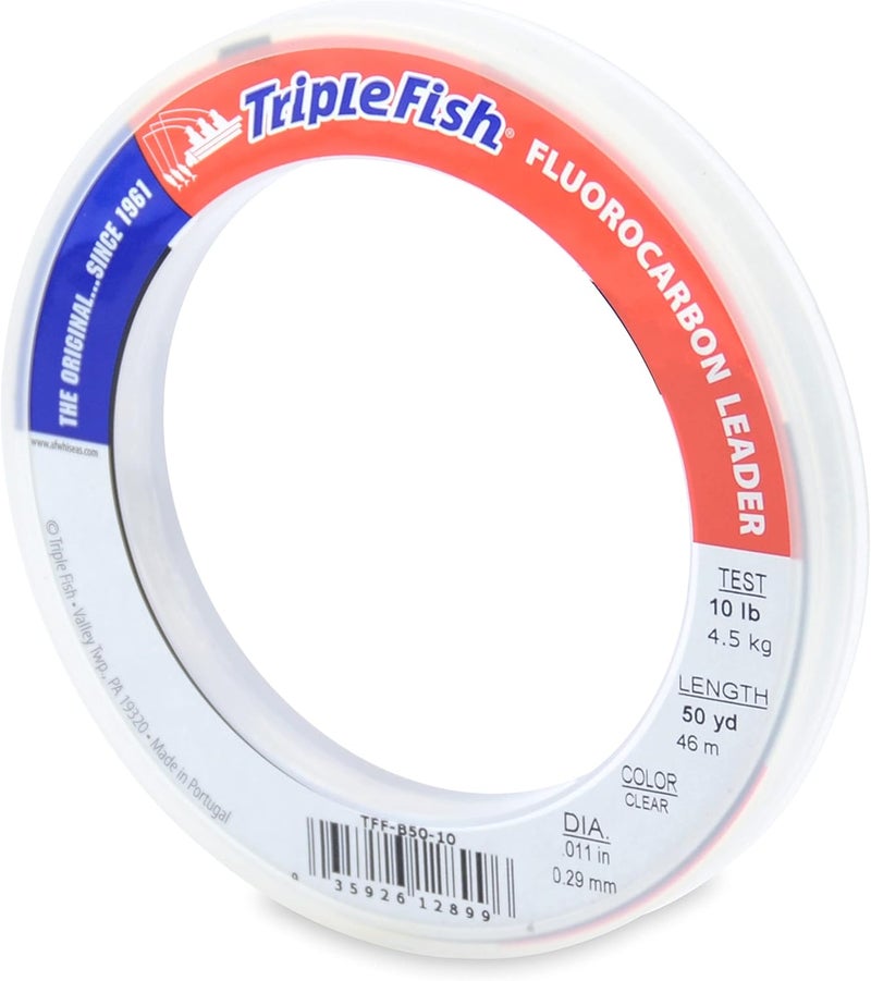 Triple Fish 100% Fluorocarbon Fishing Leader - Clear Invisible Strong and Heavy Duty Highly Abrasion Resistant, Fast Sinking Freshwater & Saltwater - Image 1